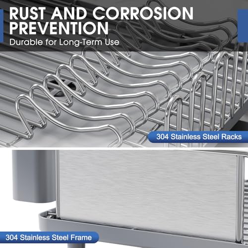 Urackify Gray Stainless Steel Dish Drying Rack 16.9 x 12.4 inches - Rustproof Kitchen Organizer