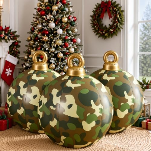 Jetec 24in Camouflage Christmas Inflatable Ball Ornament – Giant Outdoor Holiday Decor