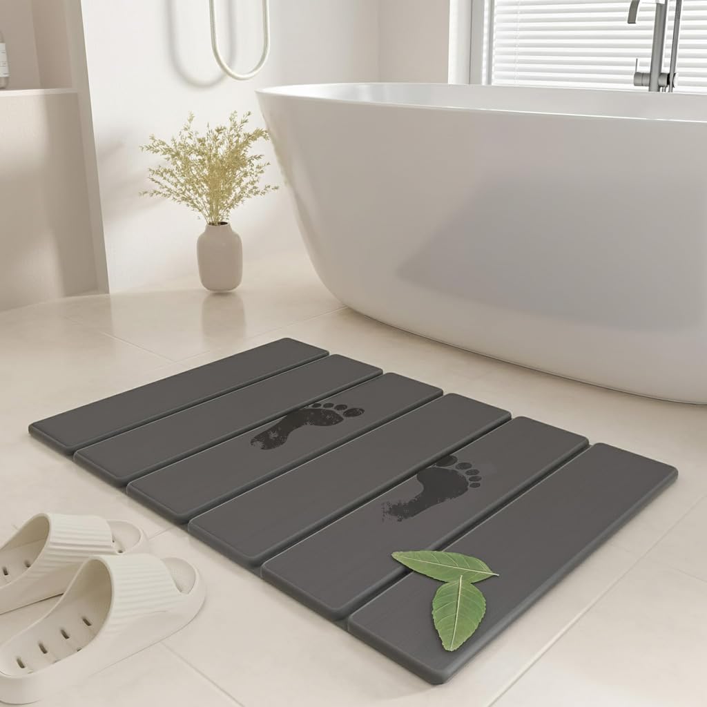 SYIPO Stone Bath Mat - Super Absorbent Non-Slip Diatomite Mat 23.6 x 15.3” | Quick Drying & Easy to Clean, Dark Gray