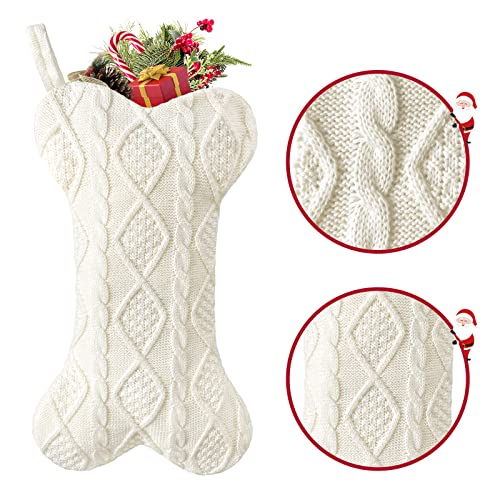 Dog Christmas Stocking, Knit White Stocking for Dogs, Bone Shape