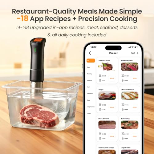 InkSous WiFi Sous Vide Cooker 1000W with App, 18 Recipes, Precise Temp & Timer