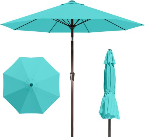 9FT Patio Umbrella - UV Resistant Waterproof Canopy with Crank & Tilt | Aqua Blue