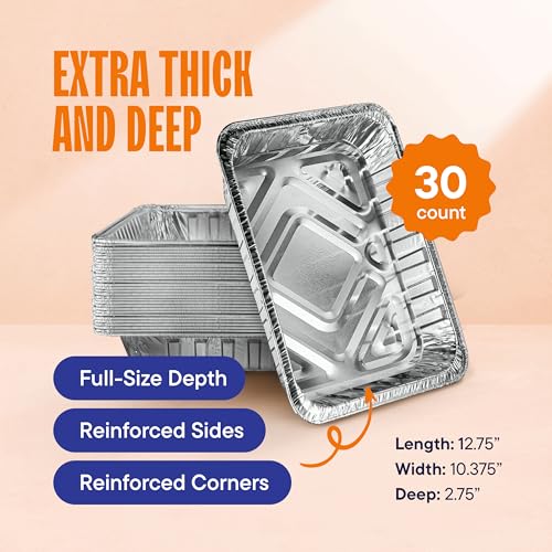 Disposable Aluminum 9x13 Baking Pan Trays - Heavy Duty Food Containers 30-Pack Variation 30