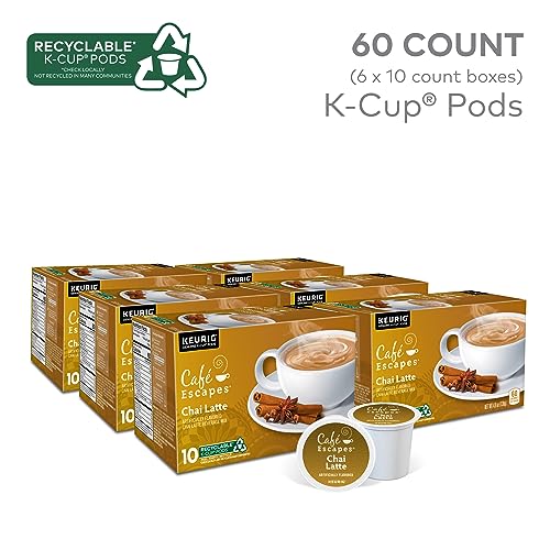 Café Escapes Chai Latte K-Cup Pods - 60 Count Single-Serve Pack with Milk - Compatible with Keurig