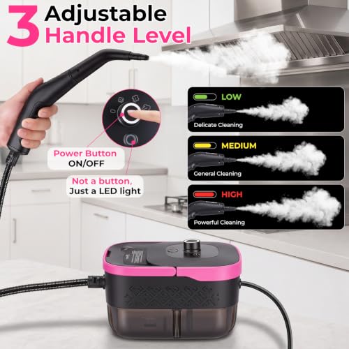 Pink Portable Handheld Steam Cleaner - Lightweight Multi-Purpose Home & Car Cleaning