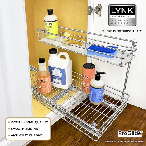 Pull Out Under Sink Kitchen Cabinet Organizer 11.5W x 18D Chrome - Sliding Shelf for Cabinets & Undersink Storage