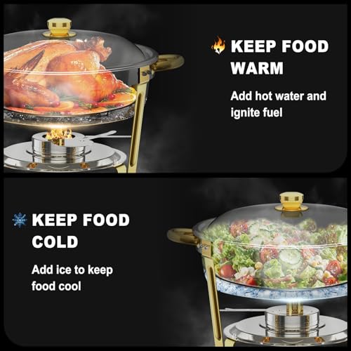 2 Pack Buffet Chafing Dishes 6QT Round Stainless Steel with Gold & Silver Finish