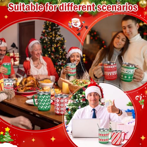 Umigy 12-Pack Christmas Coffee Mugs with Lids, Stainless Steel 17oz Travel Cup Set