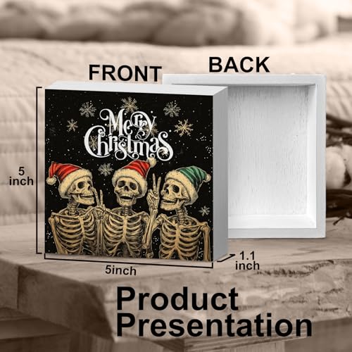 Laveliabel Gothic Christmas Skeleton Santa Wooden Sign - 5x5 Inch, Color 8