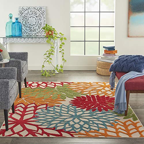 Nourison Aloha Indoor/Outdoor Green 5'3" x 7'5" Tropical Botanical Rug
