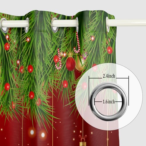 Christmas Blackout Curtains 53x63 in Red (2 Panels) - Living Room Window Drapes
