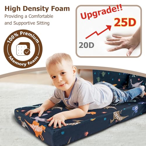Kids Couch Dinosaur 2-in-1 Foldable Toddler Sofa & Bed for Play & Rest