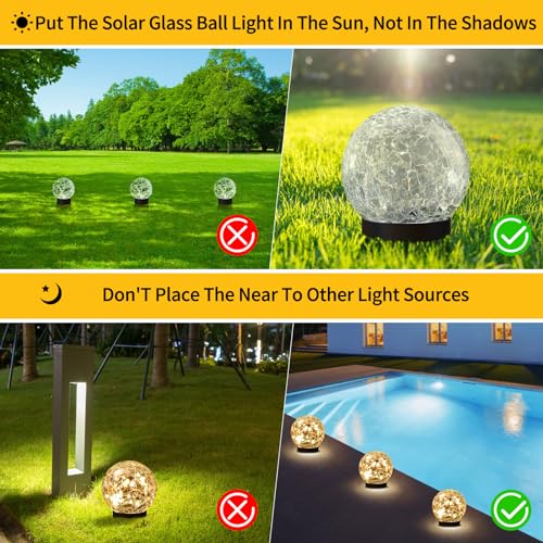Solar Globe Lights Outdoor Waterproof Balls - Warm White, 4 Globes