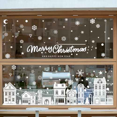 Large Christmas Window Clings, 10 Sheets Christmas Winter House Snowflakes Stickers for Glass Windows, Doors, Christmas Decals Decor for Home, Cafe, Mall Display