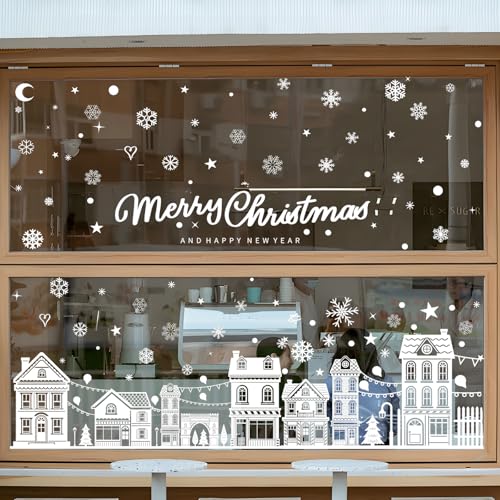 Large Christmas Window Clings 10 Sheets - Reusable PVC Snowflake Décals for Glass Windows, Mirrors, Doors