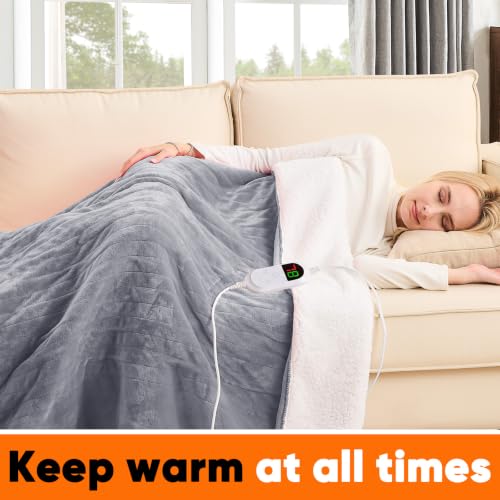 Greenoak Heated Blanket Electric Throw 50x60 Misty Grey with 10 Heat Levels and Auto-Off