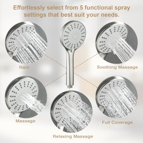 YSNOL Brushed Nickel Adjustable Shower Slide Bar with 5-Function Handheld Shower Head