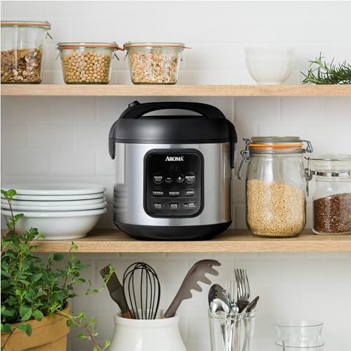 AROMA 4-Cup Uncooked / 8-Cup Cooked Digital Rice Cooker with Steamer and Multicooker