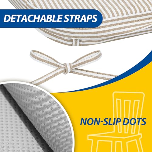 Natural Sand Pinstripe Chair Cushions for Dining Chairs - Set of 6, 17x16x2 in