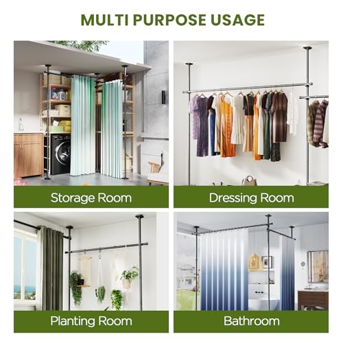 SUNALLY No Drilling Room Divider Curtain Rod - Adjustable Wall Divider, Black, 28-140 Inch Variation of Black / 28-140 inch