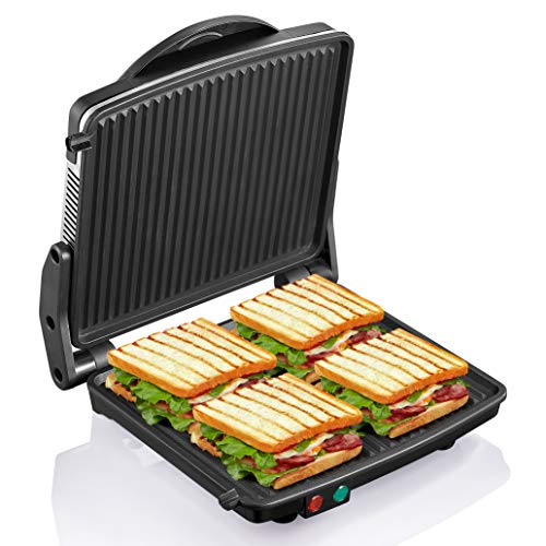 4-Slice Panini Press Grill with 180° Open Design and Nonstick Plates