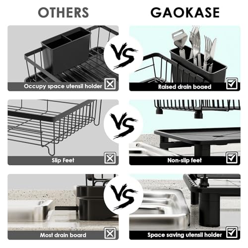 GAOKASE Black Stainless Steel Dish Drying Rack for Kitchen Counter