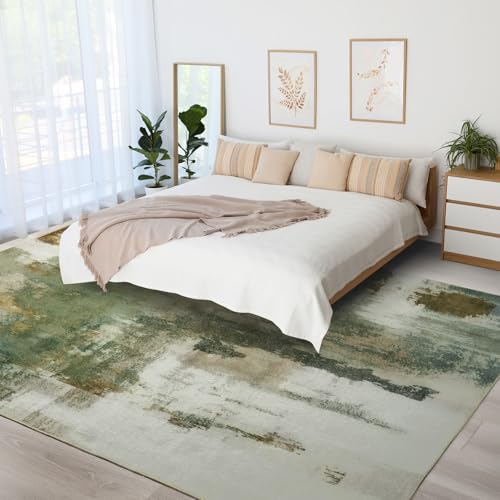 Kelarea 6x9 Green Washable Area Rug Non-Slip Low Pile Abstract Home Decor