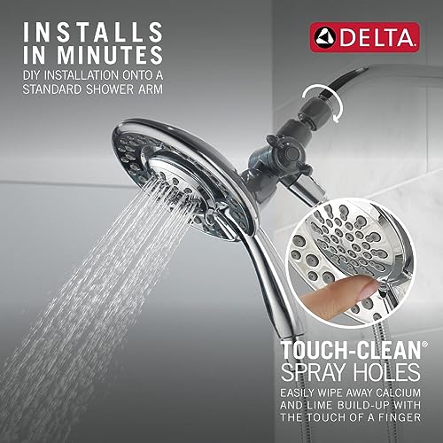 Chrome Dual Shower Head with Handheld Spray and Hose – 4 Spray Settings