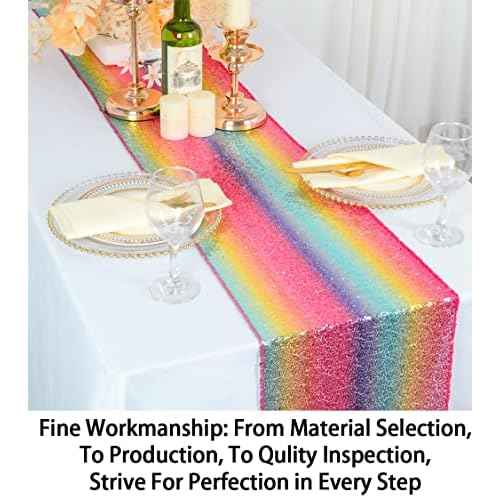 ShinyBeauty Sequin Table Runner 12x72 Inch Glitter Rainbow Sequin Tablecover Rectangle for Wedding Birthday Event Party Supplies (12x72, Colorful)