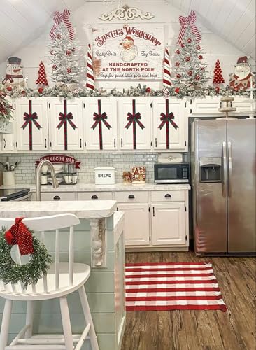 10 Pcs Red Green Plaid Christmas Cabinet Door Ribbon Bows Large Bow