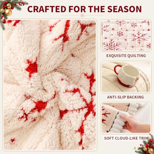 Christmas Plush Sofa Cover 28x94 for Large Sectional Sofa – 1PC, Beige/White, Non-Slip Dog Friendly