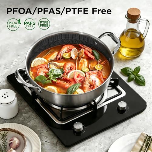 COOKER KING 5 Qt Stainless Steel Hybrid Sauté Pan with Lid, Nonstick Braiser & Chicken Fryer