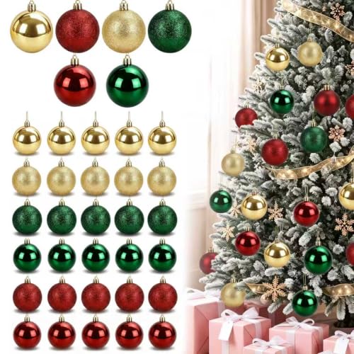 AERORIBOW Shatterproof Christmas Ornaments 30Pcs 60mm - Red Green Gold
