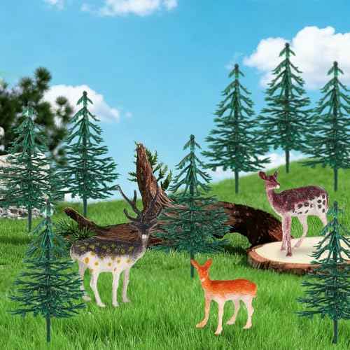 15PCS Deer Cake Topper Tree Cake Topper Christmas Cakes Decorations with Mini Tree Deer Figurine for Kids Birthday Party Decorations Hunting Themed Decor Christmas Party Favor