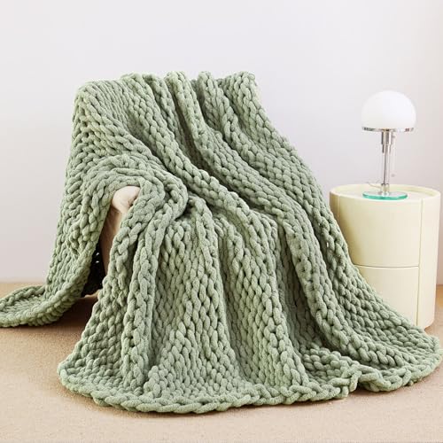 Admitrack Sage Green Chunky Knit Blanket Throw 60x80 - Cozy Couch Decor
