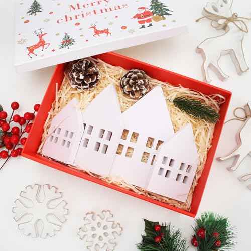 4pcs Wooden House Home Sign for Tiered Tray Table Centerpiece Decorations,Rustic Farmhouse White Small Wood Houses Shaped Sign for Coffee Table,Living Room Home Kitchen Decor