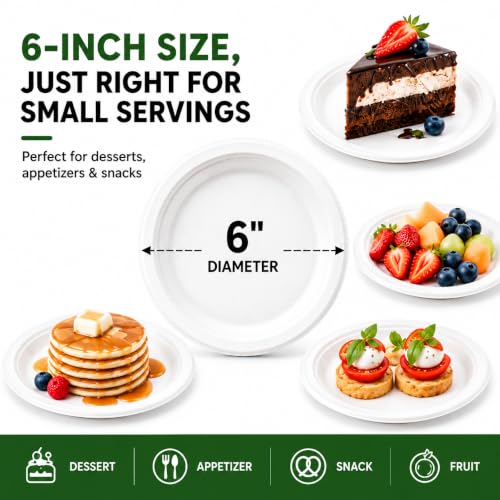 Uniecocus 6 Inch Disposable Paper Plates 1000 Pack Small Dessert Plates, White, Eco-Friendly & Heavy-Duty
