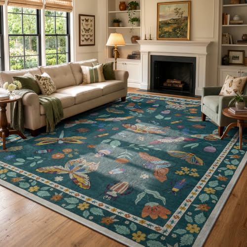 Lahome Green Bug Rug 8x10 Insect Design Washable Living Room Carpet