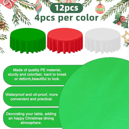 Christmas Plastic Tablecloths Set 12pcs 84 Inch Waterproof Disposable Round Coverings