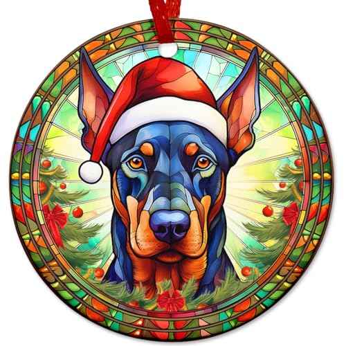 2025 Christmas Ornament - Cute Christmas Santa Hat Doberman Dog Ceramic Ornament, Doberman Christmas Decoration, for Dog Lovers, Family, Friends