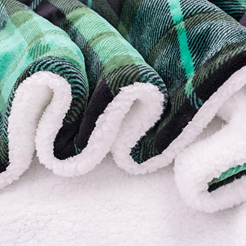 SOCHOW Sherpa Plaid Fleece Throw Blanket, Double-Sided Super Soft Luxurious Bedding Blanket 90 x 108 inches, Green