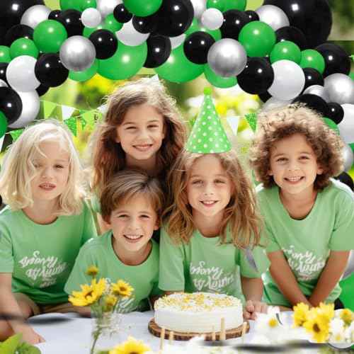 Green Black White Silver Balloon Arch Garland Kit - Green and White Balloons for Jungle Safari Baby Shower Graduation Wedding Anniversary Soccer Ball Birthday Party Decors
