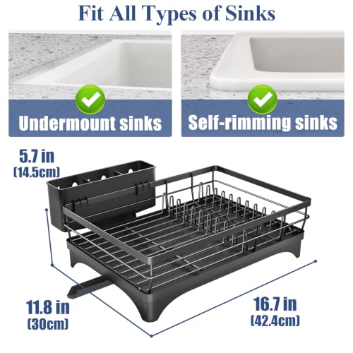 Dish Drying Rack for Kitchen Countertop - Black, 16.7 x 11.8 inches, Large Capacity
