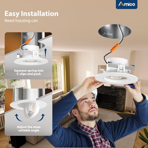Amico 4 Inch Gimbal Retrofit Can Lights, Adjustable 5CCT, 6 Pack