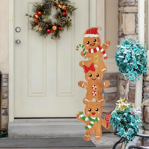 Whaline 41.7in Christmas Gingerbread Man Wooden Porch Sign Holiday Welcome Decor