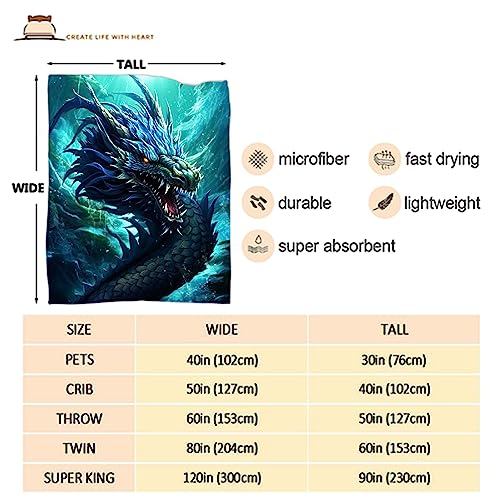 Blue Dragon2 Flannel Blanket for Kids 40x50 Inches - Soft Sofa Bed Throw Gift