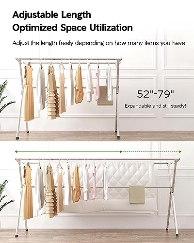 Vikaqi 79-Inch Folding Clothes Drying Rack Indoor Outdoor with 12 Clips & 20 Hooks