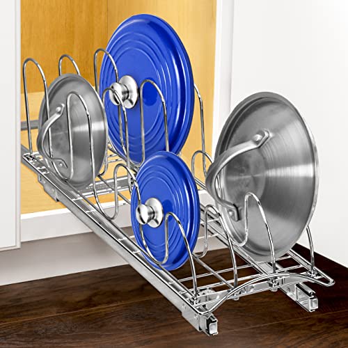 Pull Out Pot and Pan Lid Organizer Under Cabinet - 7.25W x 21D - Chrome - Variation of THIS listing 7.25W x 21D x 9H inches