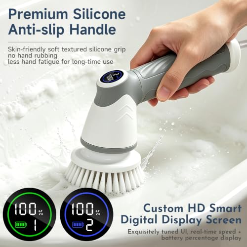 DAESUNG A-White Electric Spin Scrubber Bathroom Cleaning Brush with 2 Speeds