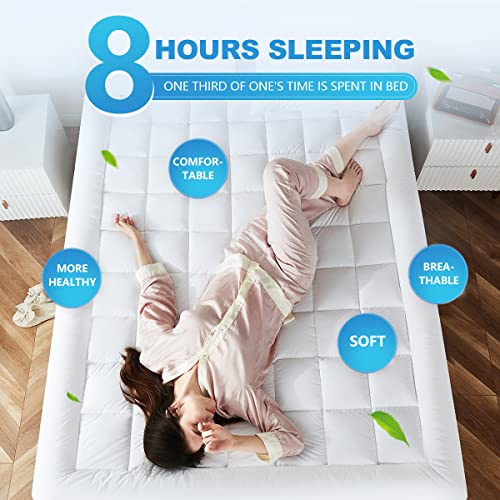 Oaskys Queen Mattress Pad Cover Cooling Deep Pocket Fitted Mattress Topper White